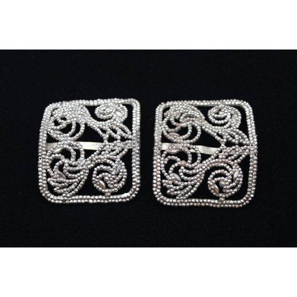 Antique swirl pattern steel cut bead‎ French shoe buckles pair - Picture 3 of 14